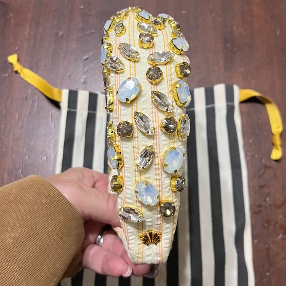 Lele Sadoughi STRIPE SEERSUCKER EMBELLISHED KNOTTED HEADBAND Blush NWT - Picture 6 of 9